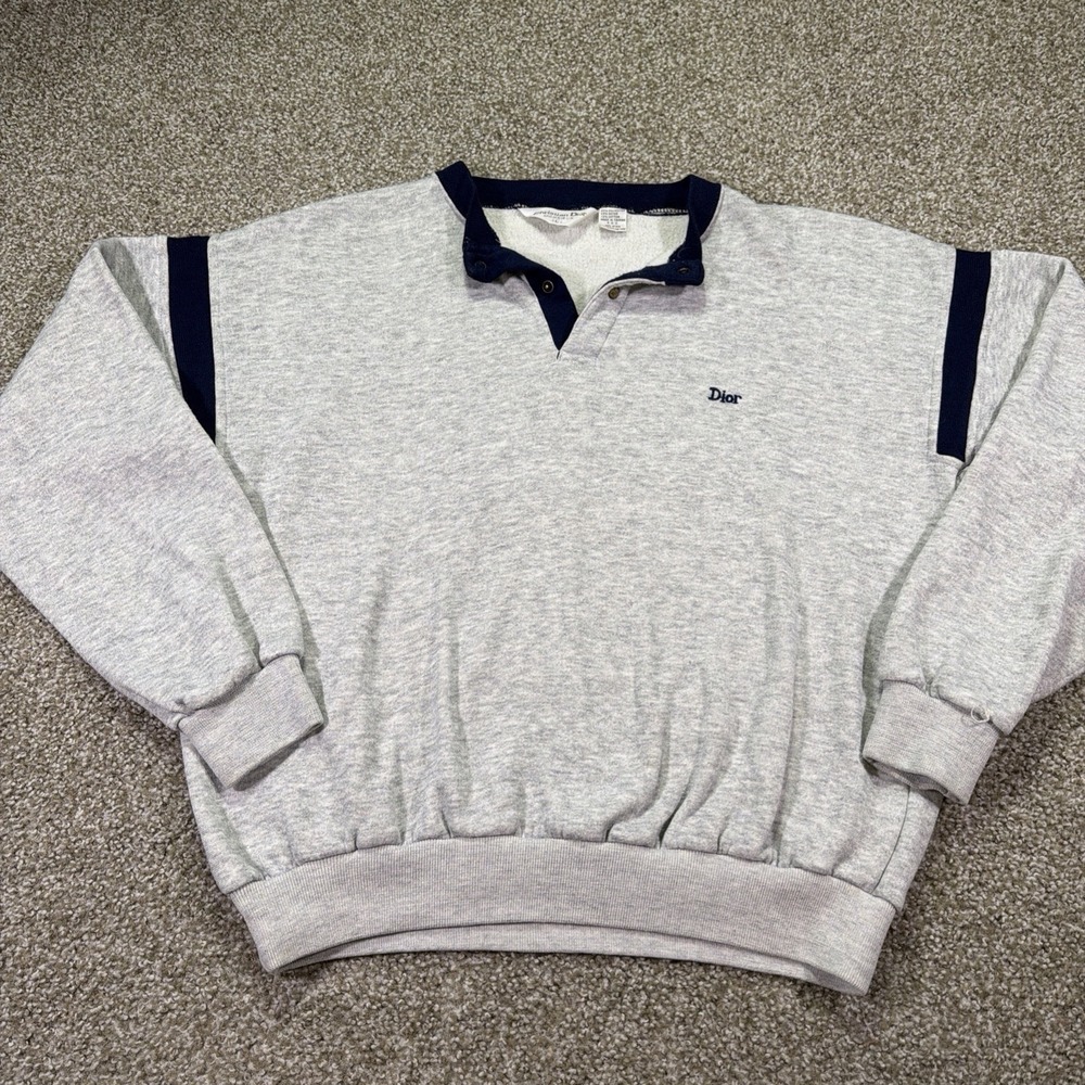 Christian Dior Quarter Snap Sweatshirt Monsieur Size Large Heather Gray Spellout